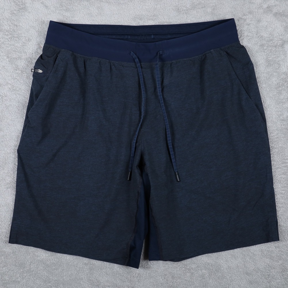 Lululemon Shorts Mens XL Blue Black T.H.E. Linerless Zip Pocket 9" Drawstring